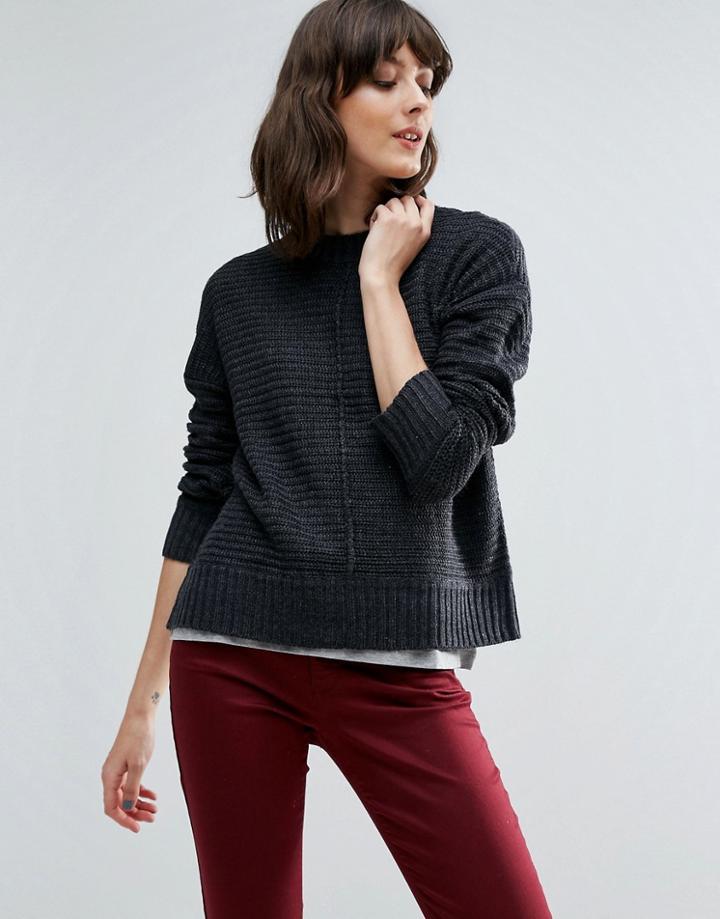 Jdy Crave Rib Knit High Neck Sweater - Gray