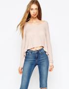 Asos Swing Top In Slouchy Rib With Scoop Neck - Mink