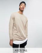Asos Tall Super Longline Long Sleeve T-shirt With Double Layer Curved Hem In Beige/white - Gray