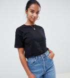 Asos Design Petite Crop Roll Sleeve T-shirt With Raw Hem In Black - Black