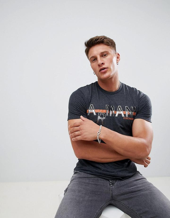 Armani Exchange Slim Fit Dropped Logo T-shirt In Black - Black