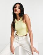 Asos Design Racer Tank Top With Lettuce Hem In Yellow