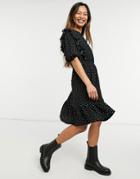 Monki Ruffle Mini Dress In Black