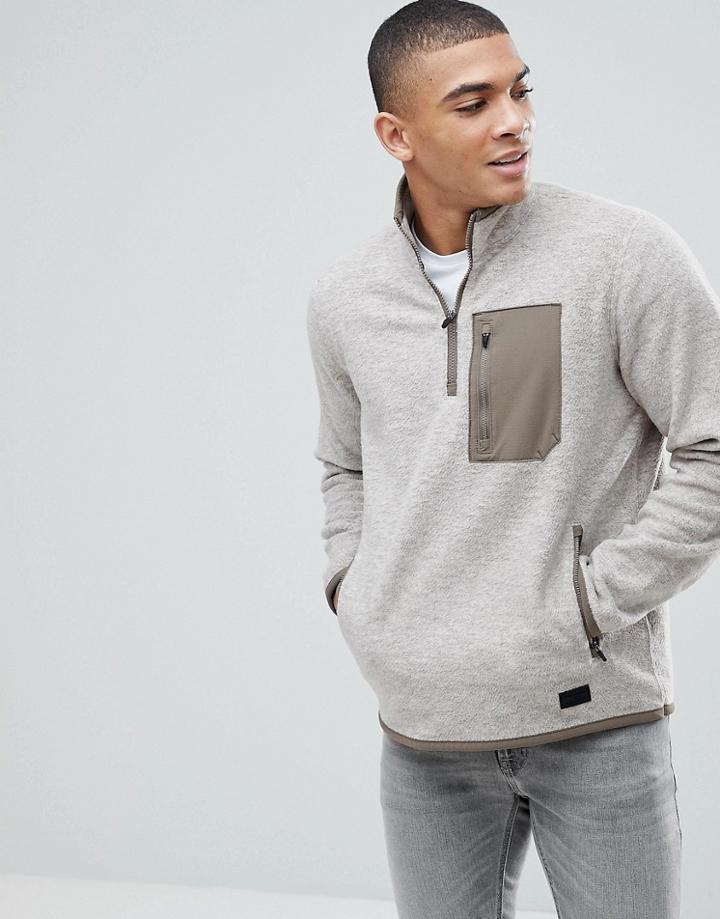 Abercrombie & Fitch Black Label Sports 1/4 Zip Trail Fleece In Oatmeal - Cream