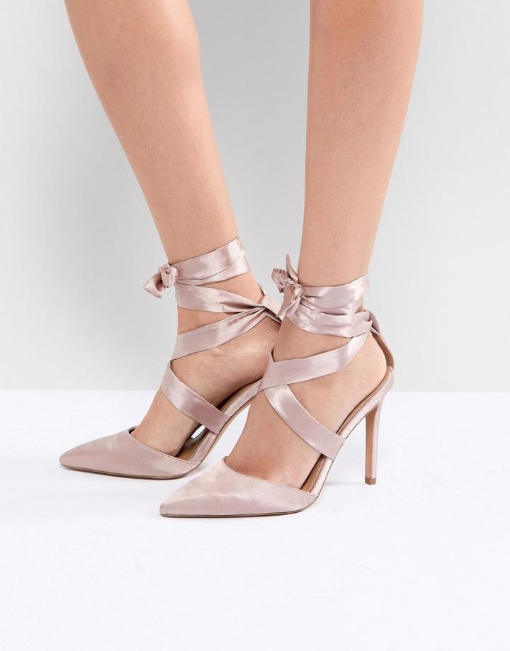 Asos Pinot Satin Lace Up Heels - Beige