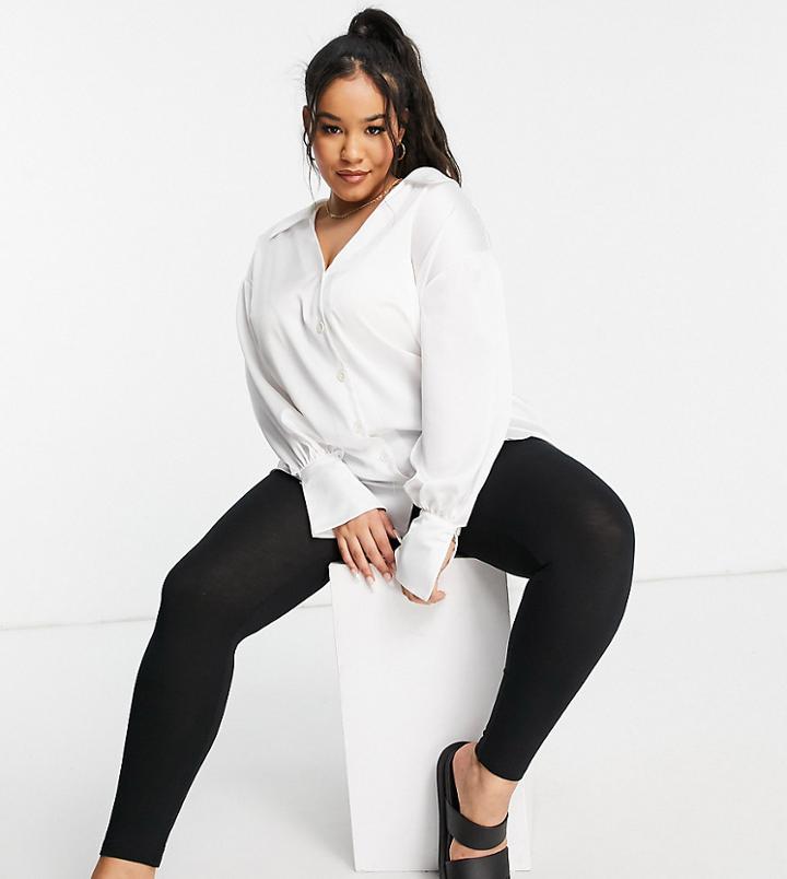 Asos Design Curve Satin Shirt With Deep Cuff In Ivory-white