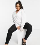 Asos Design Curve Satin Shirt With Deep Cuff In Ivory-white