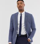 Asos Design Tall Skinny Blazer With Birdseye Texture In Blue-navy