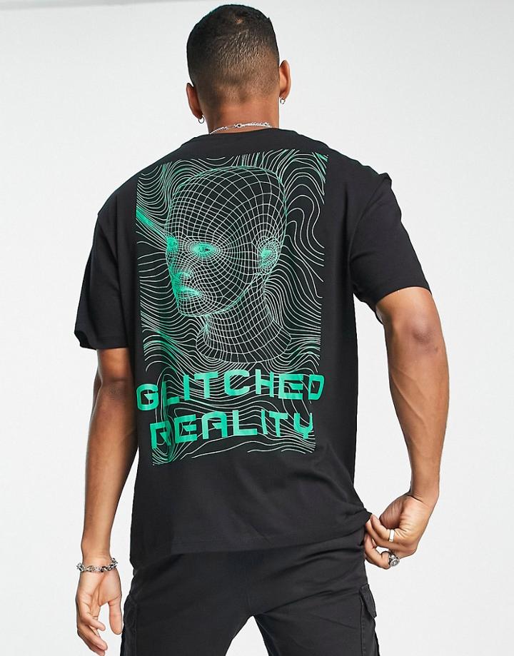 Only & Sons Oversized T-shirt With Glitched Reality Back Print-black