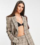 Asos Design Tall Double Breasted Blazer In Brown Check