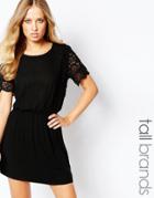 Y.a.s Tall Crochet Lace Yoke Dress - Black