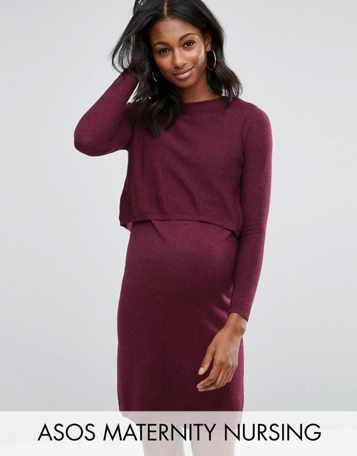 Asos Maternity Nursing Ripple Stitch Double Layer Dress - Red