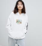 Crooked Tongues Hoodie In White With Postcard Print - White