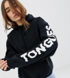 Crooked Tongues Oversized Hoodie With Logo Sleeve Print In Black - Black
