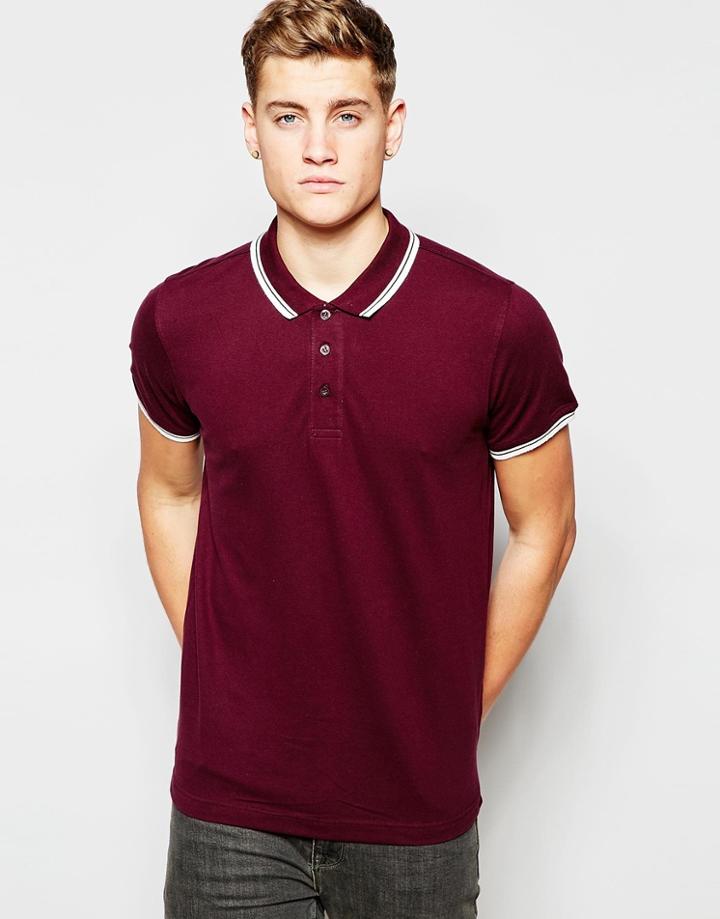 Brave Soul Tipped Polo Shirt - Purple