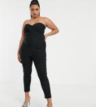 Vesper Curve Bandeau Fitted Catsuit In Black - Black