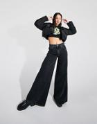 Asos Design Cotton Blend Mid Rise 'roomy' Skater Jean In Black - Black
