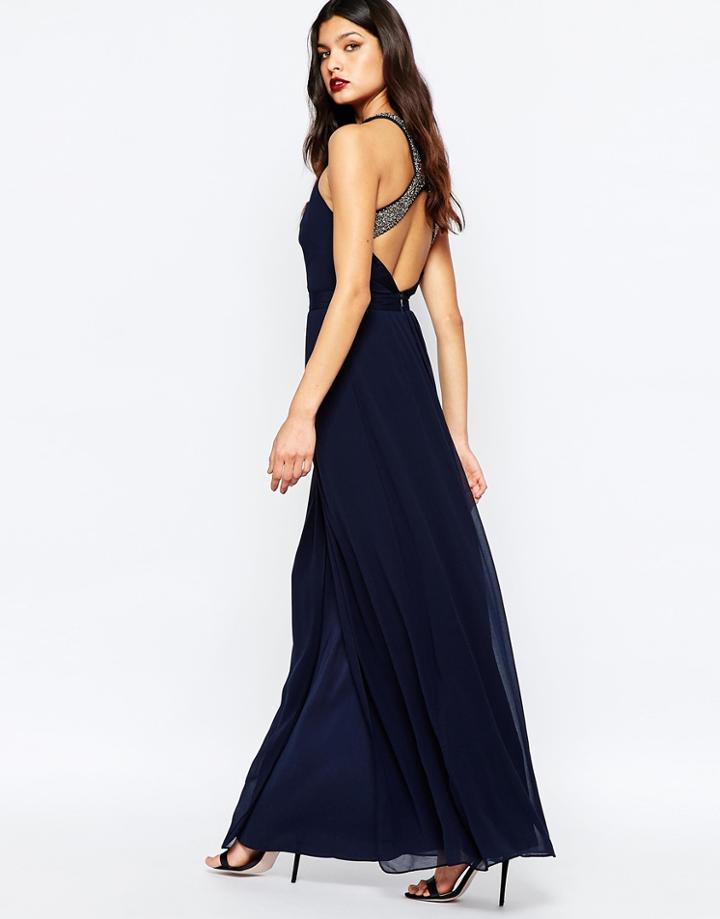 Warehouse Embellished Cross Back Maxi Dress - Navy