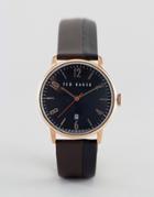 Ted Baker Classic Brown Leather Watch With Rose Gold/black Dial - Brow