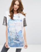 Asos T-shirt With Hand Painted Print And Sequin Sleeves - White