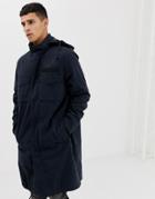 Asos Design Longline Parka Jacket With Hood In Navy - Navy