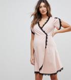 Asos Maternity Nursing Wrap Skater Dress With Lace Insert - Pink