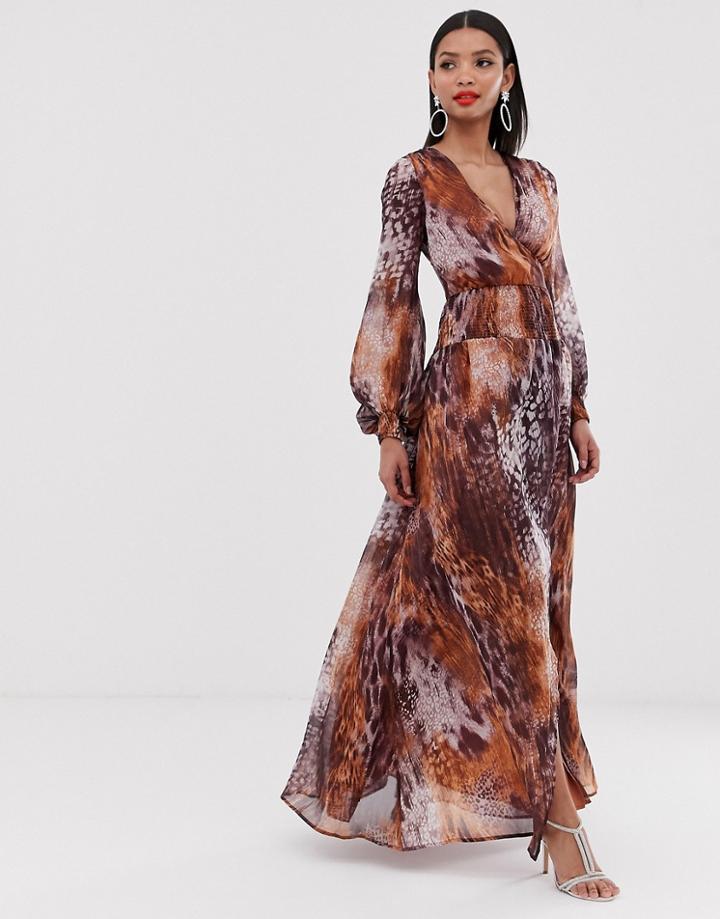 Asos Design Maxi Dress With Smocking Detail In Mixed Animal Print - Multi