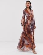 Asos Design Maxi Dress With Smocking Detail In Mixed Animal Print - Multi