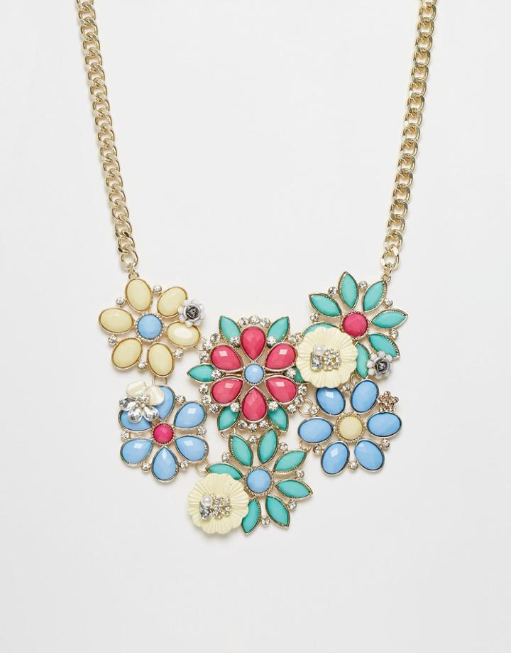 Lipsy Multi Flower Cluster Collar Necklace - Multi