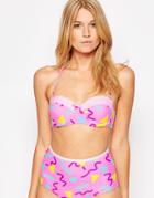 South Beach Squiggle Print Bandeau Bikini Top - Pink Multi