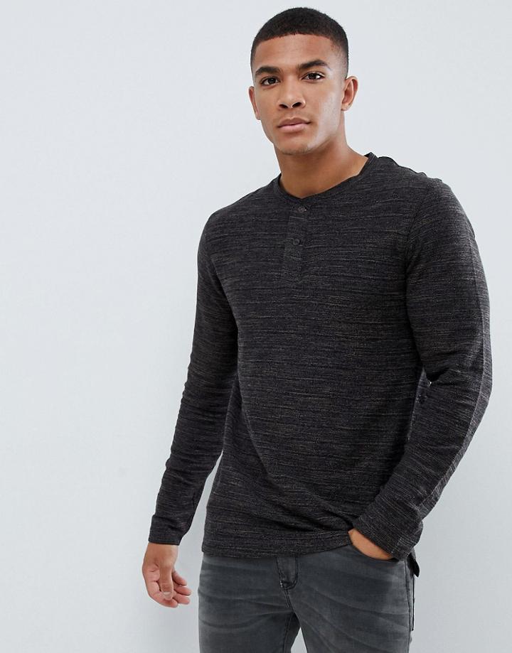 Jack And Jones Malange Top With Grandad Neck - Black