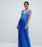 Little Mistress Tall Plunge Front Pleated Maxi Dress - Blue