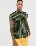 Asos Design Oversized Sleeveless T-shirt With Bright Vertical Stripe-multi