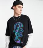 Collusion Oversized Mock-layer Long Sleeve T-shirt With Print In Black