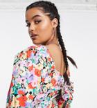 Only Curve Peplum Bow Back Top In Bright Poppy Floral-multi