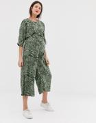 Asos Design Maternity Tie Waist Jumpsuit In Animal Print - Multi