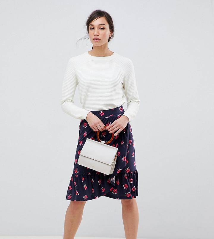 Yas Tall Ruffle Skirt In Pink Floral Print - Multi