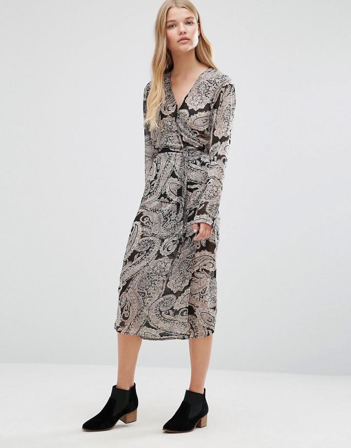 Vila Flowing Paisley Wrap Kimono Dress - Multi