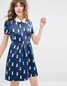 Paul & Joe Sister Minette Cat Print Dress - Marine Blue 03