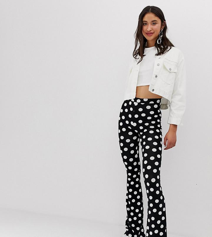 Asos Design Tall Flare Pants In Polka Dot-multi