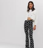 Asos Design Tall Flare Pants In Polka Dot-multi