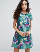 Traffic People Quilted Skater Dress In Tropical Print - Multi