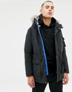 Jack & Jones Originals Parka With Fleece Lining And Faux Fur Hood - Black