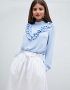Closet London High Neck Blouse With Frill V - Blue
