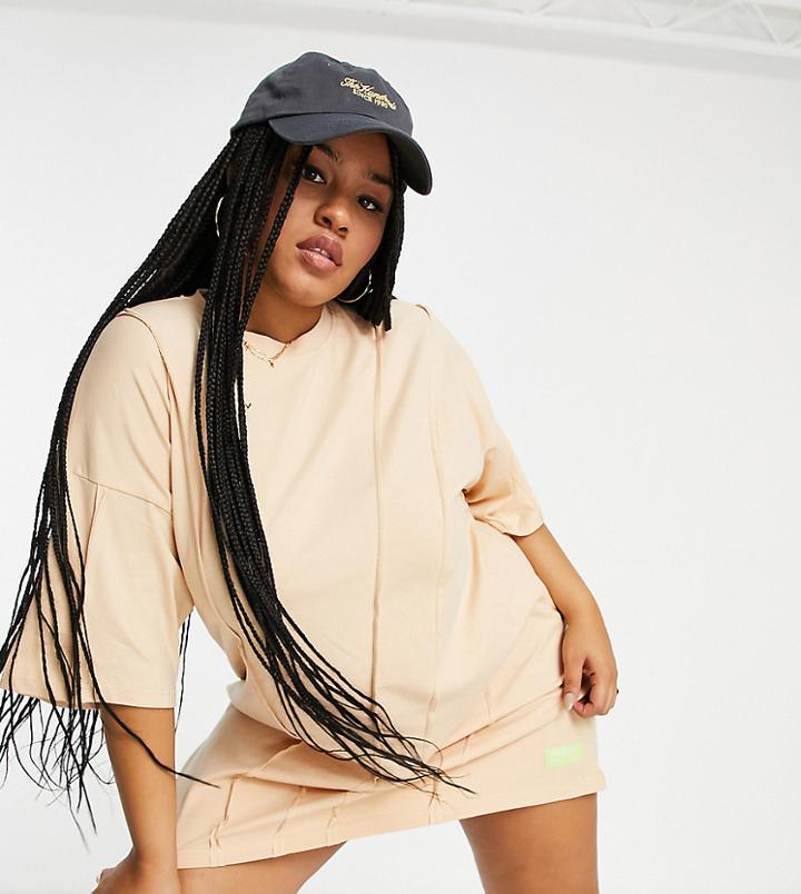 Public Desire Curve Seam Detail Oversized T-shirt Dress Beige-neutral