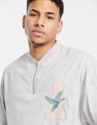 Asos Actual Oversized Half Zip T-shirt With Chest Logo In Gray Heather-grey