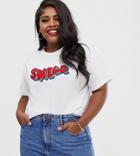 Asos Design Curve T-shirt With Stacked Smile Print - White