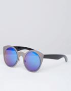 Asos Kitten Sunglasses In Full Metal With Flash Lens - Black