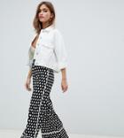 Asos Design Petite Wide Leg Pants With Contrast Bind In Mono Print - Black