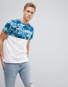 Hollister Cut & Sew Logo Print T-shirt In White & Blue Acid Wash - White